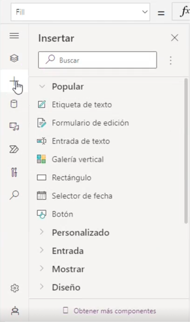 Opciones de Insertar en Power Apps