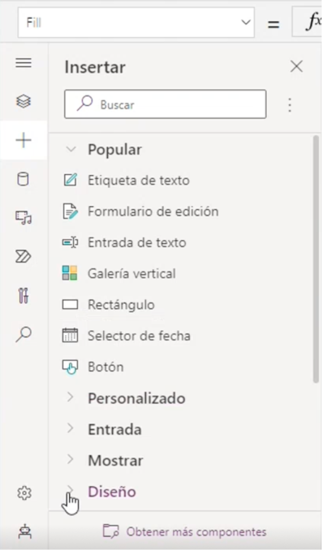 Opciones de Insertar en Power Apps