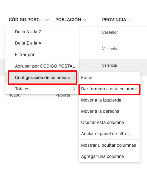 Acceder a Formato de Columna Sharepoint