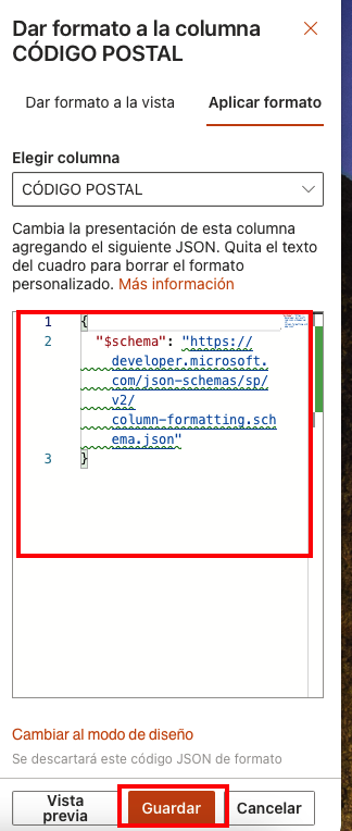 Modo avanzado formato columna Sharepoint